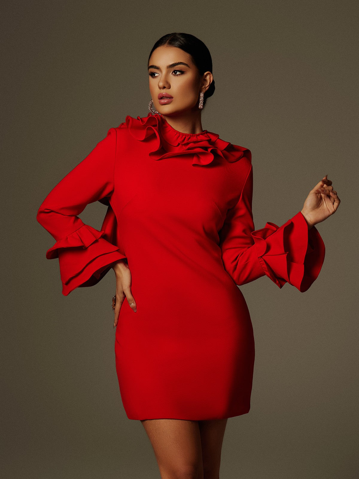 Asiah Flounce Sleeve Bow Mini Dress