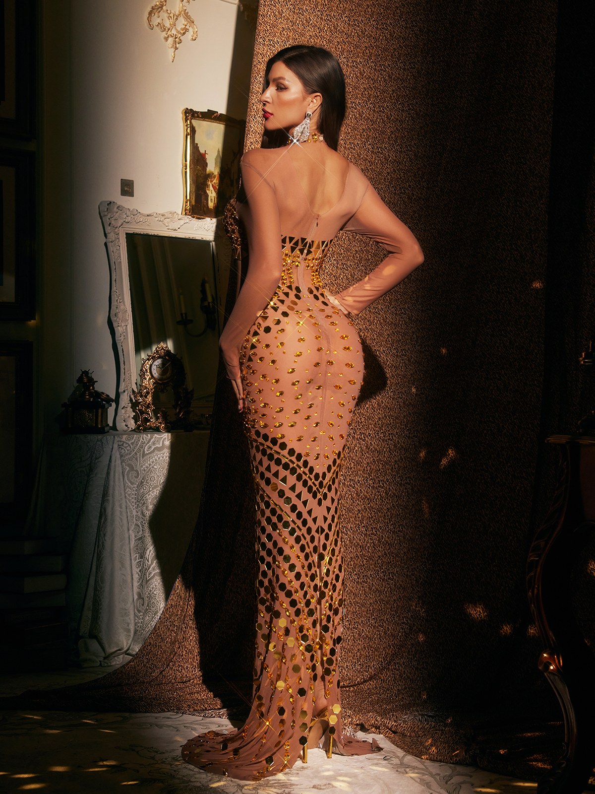 Athelis Cutout Embellished Mesh Maxi Dress