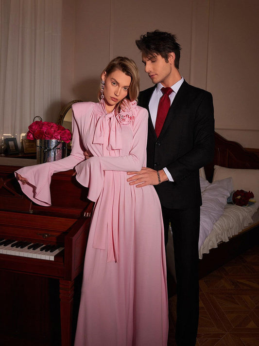 Benton Long Sleeve Flower Maxi Dress In Pink