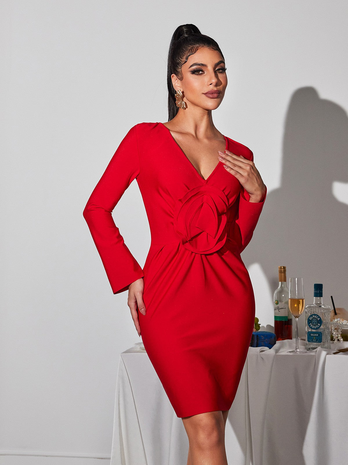 Bertilde V Neck Flower Mini Dress