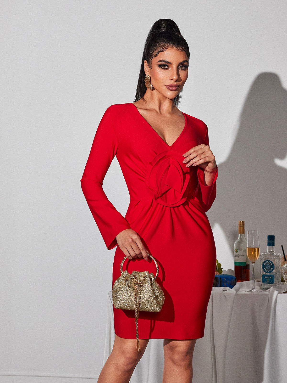 Bertilde V Neck Flower Mini Dress