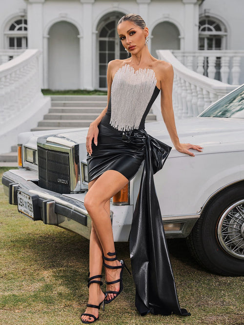 Bexleya Strapless Draped Leather Mini Dress