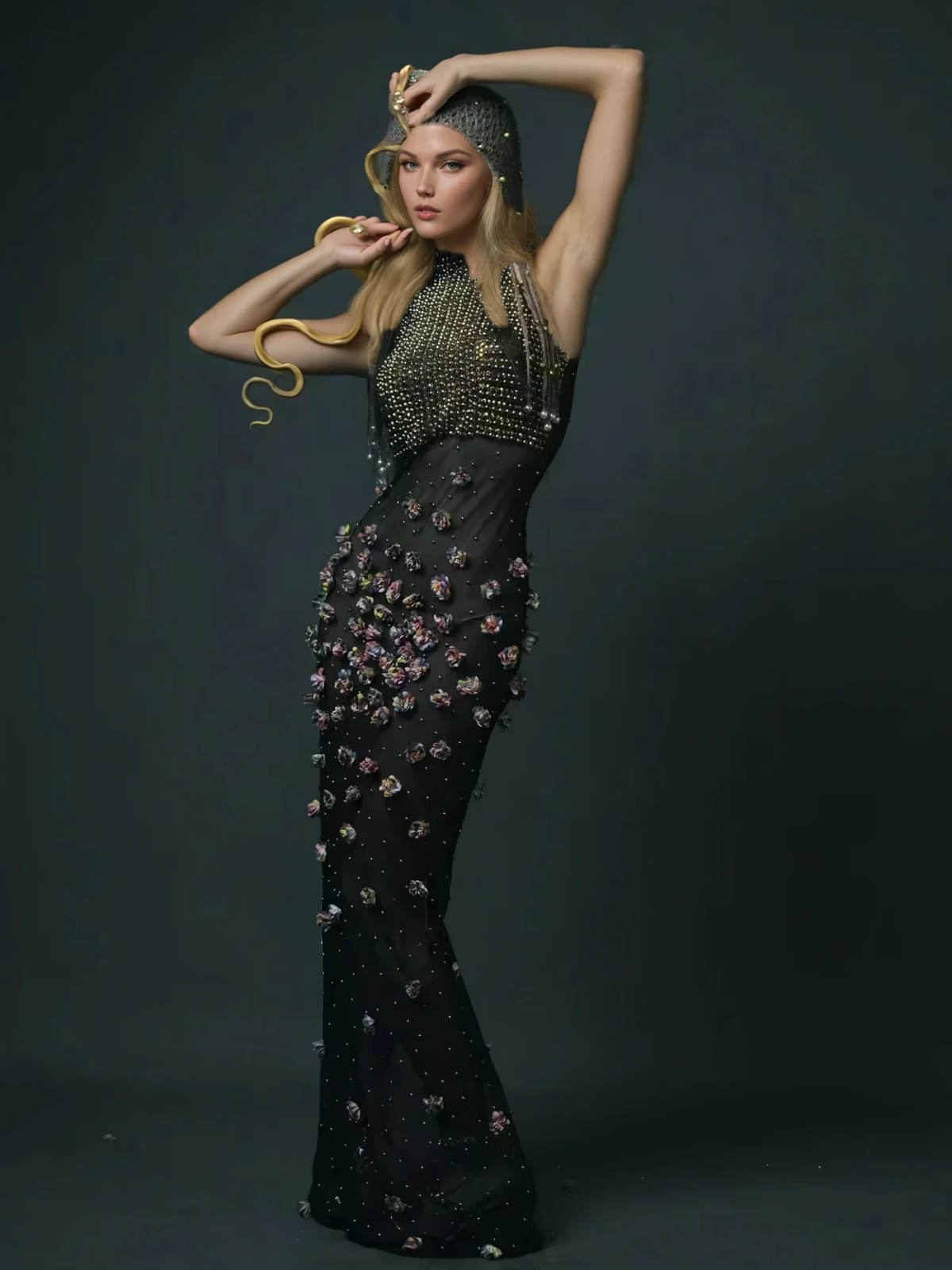 Bina Turtleneck Embellished Maxi Dress