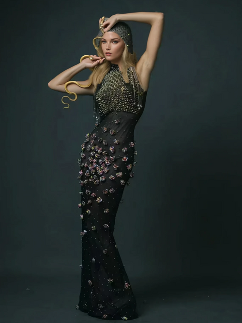 Bina Turtleneck Embellished Maxi Dress