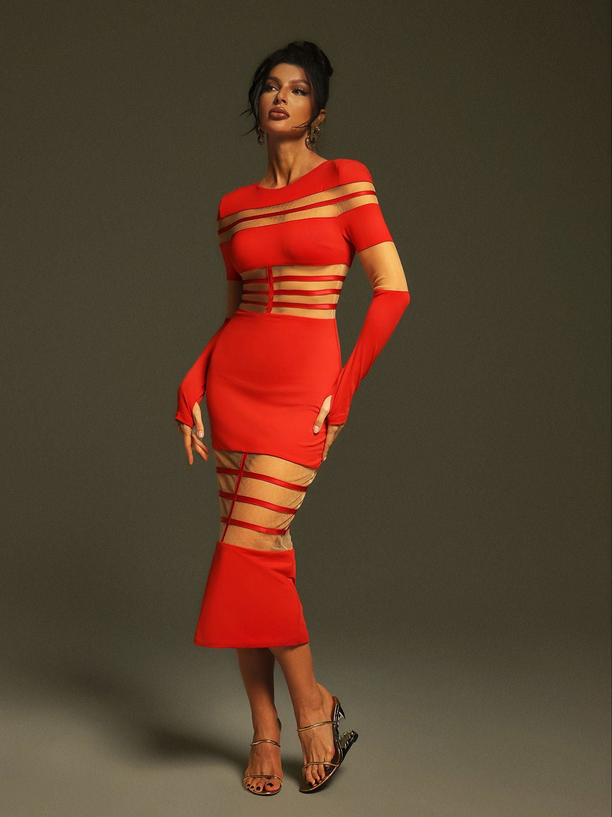 Bitzer Long Sleeve Bandage Midi Dress