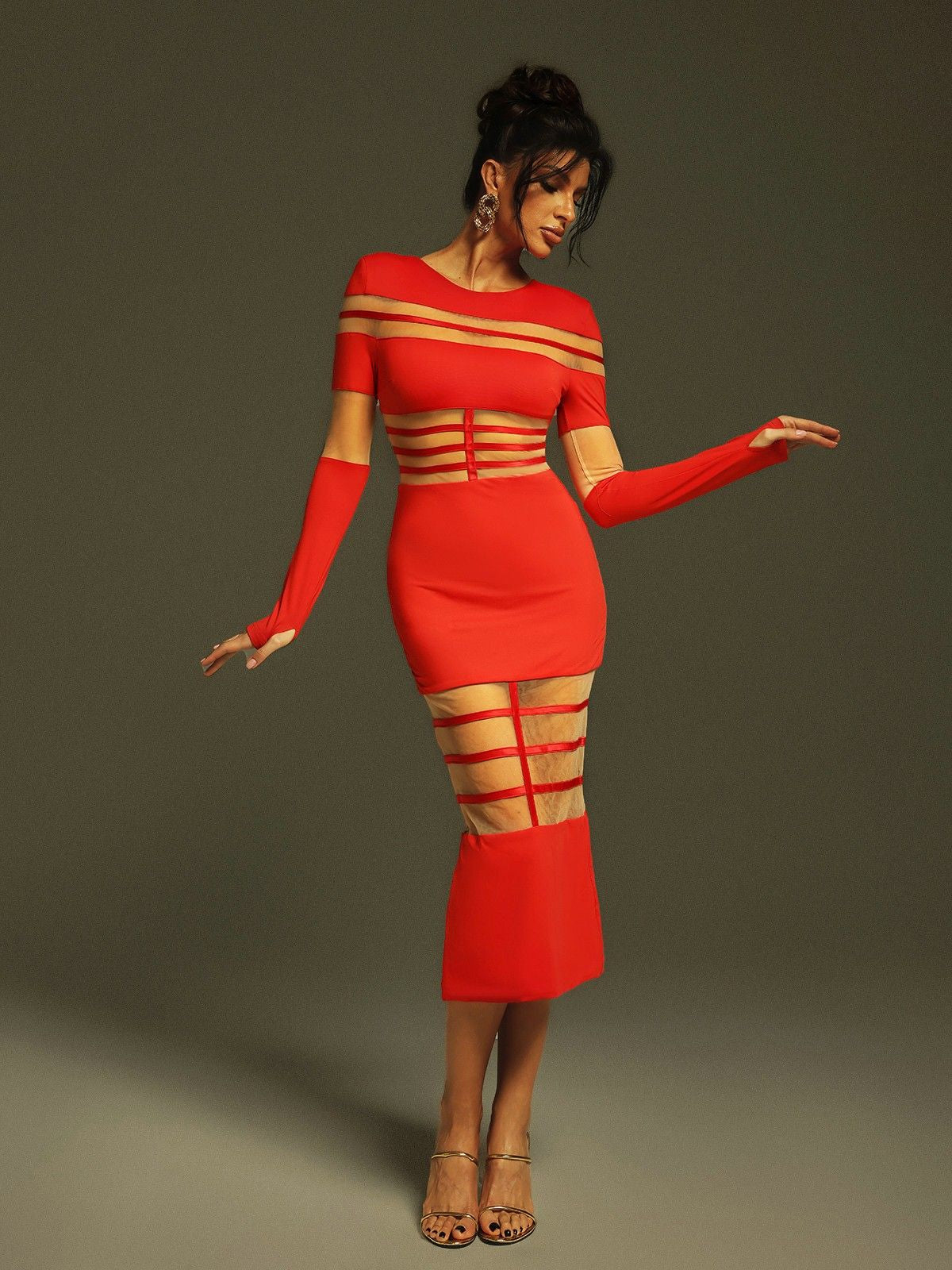 Bitzer Long Sleeve Bandage Midi Dress