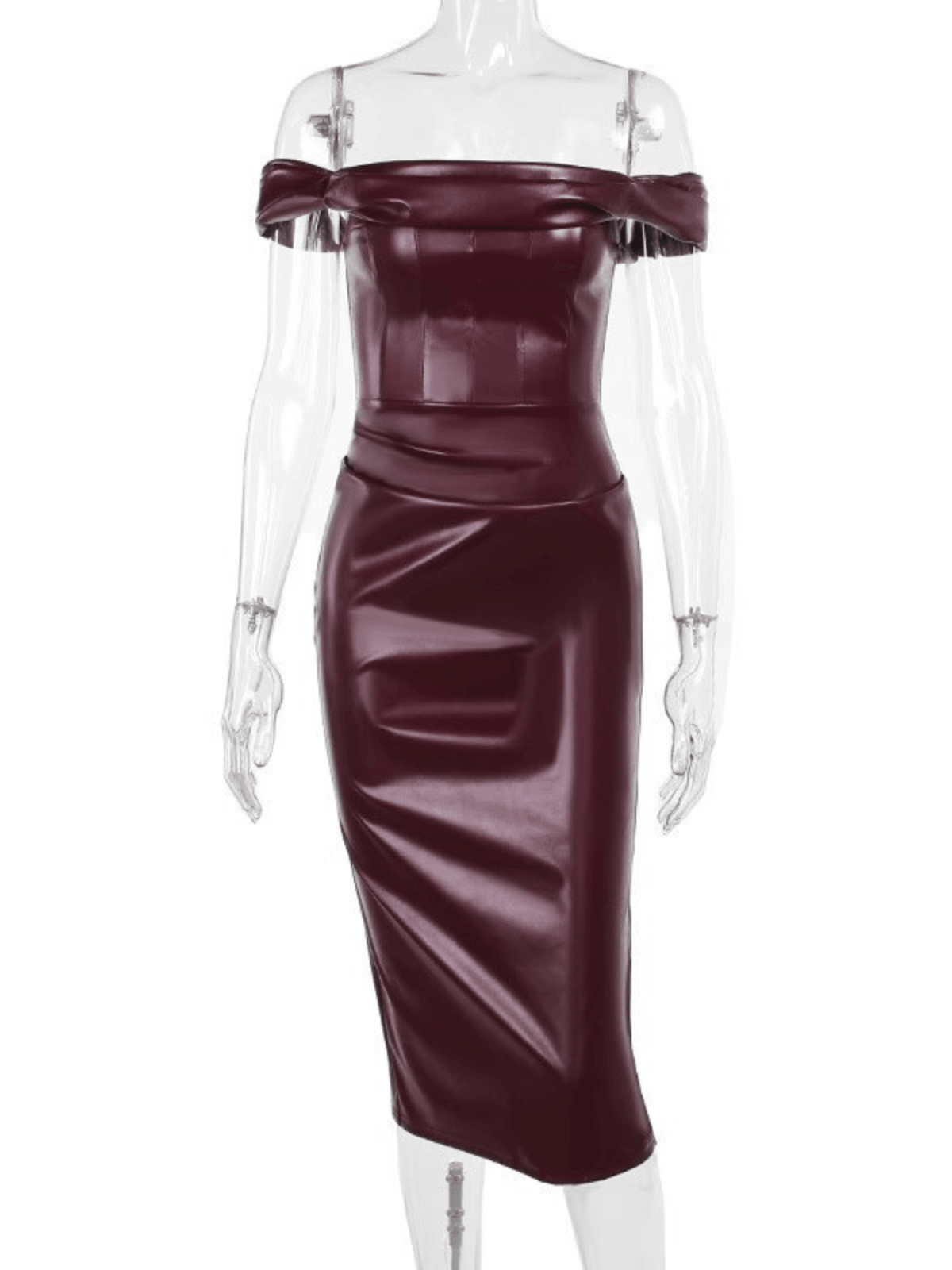 Blaine Off Shoulder Ruched Leather Dress
