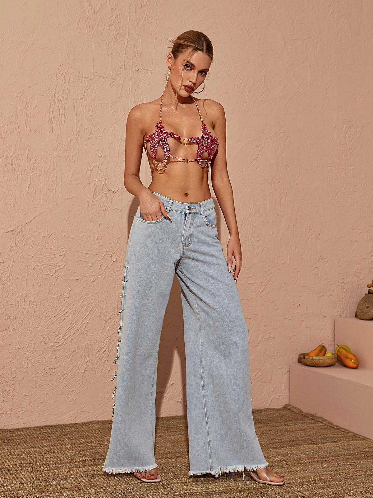Bodie Cutout Denim Pants In Blue