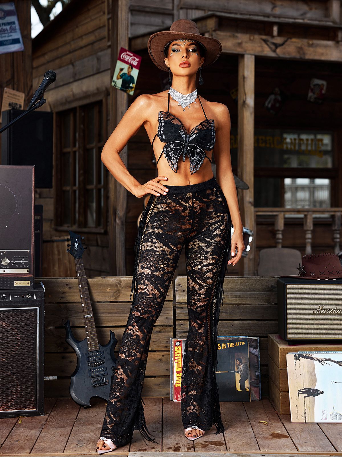 Bryxar Halterneck Lace Up Butterfly Top