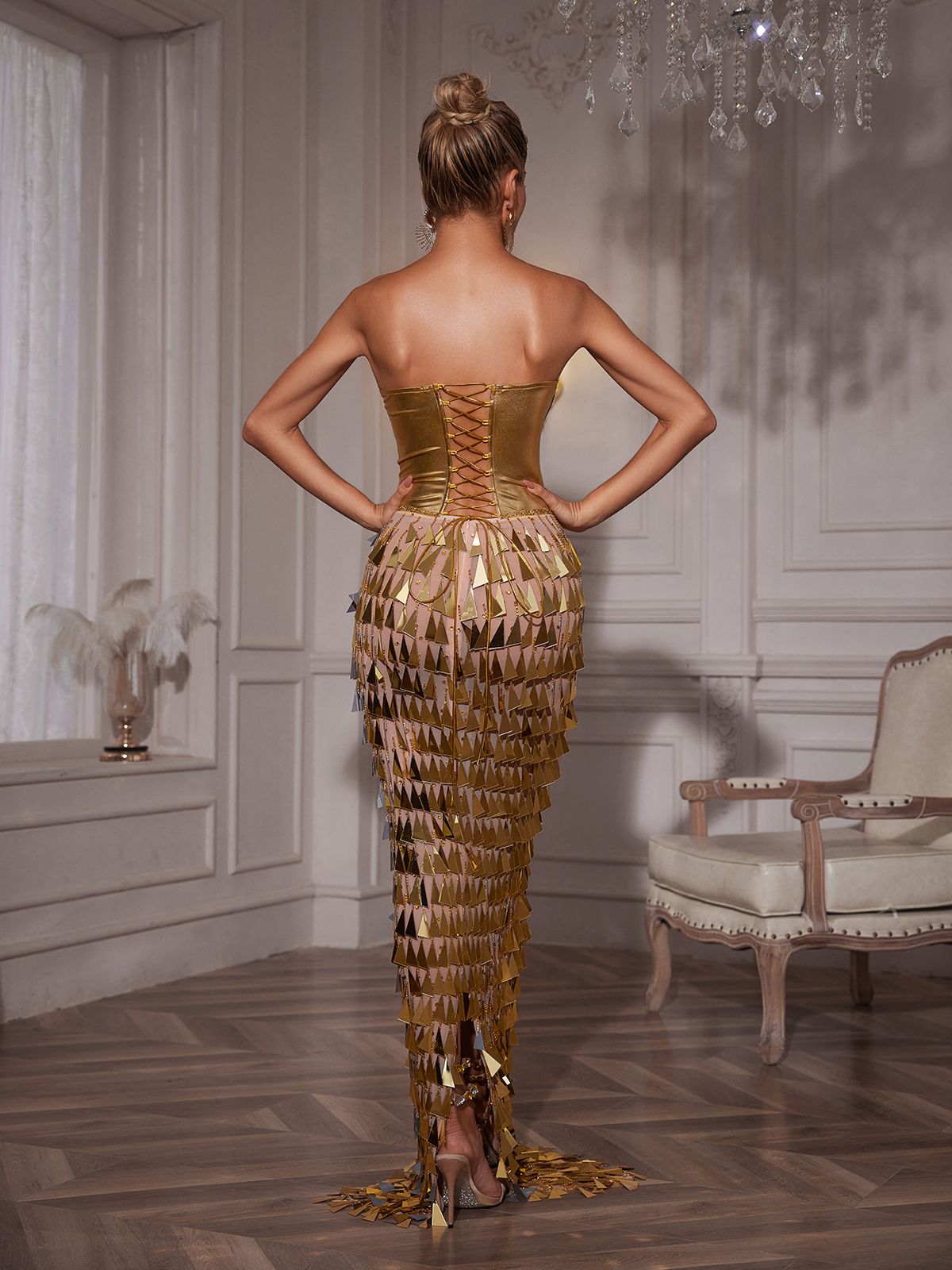 Buck Corset Acrylic Fringe Maxi Dress