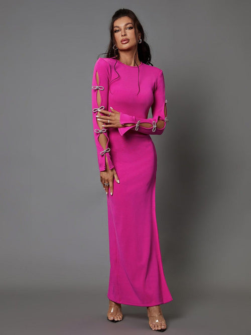 Calantha Crystal Bow Cutout Bandage Dress