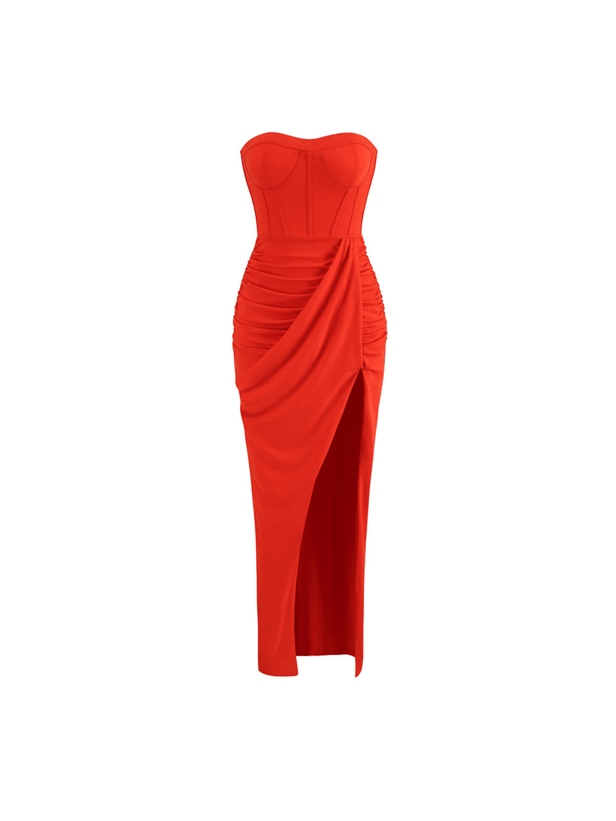 Carew Strapless Ruched Dress In Red
