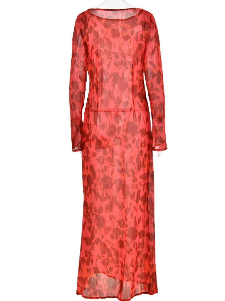 Cecily Long Sleeve Rose Printed Maxi Dress