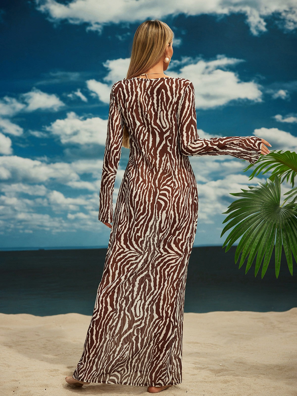 Cecily Long Sleeve Tiger Printed Maxi Dress