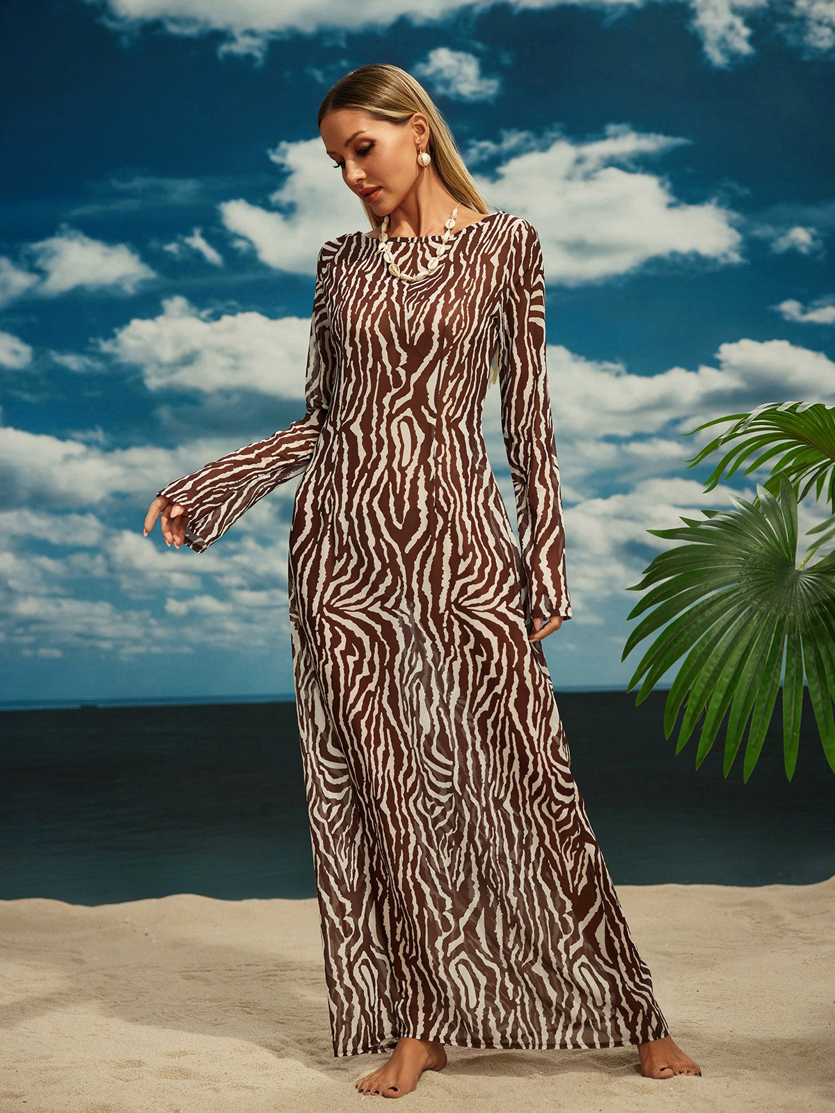 Cecily Long Sleeve Tiger Printed Maxi Dress