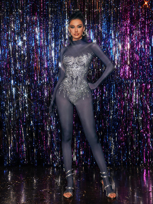 Chesten Long Sleeve Rhinestone Embellished Jumpsuit