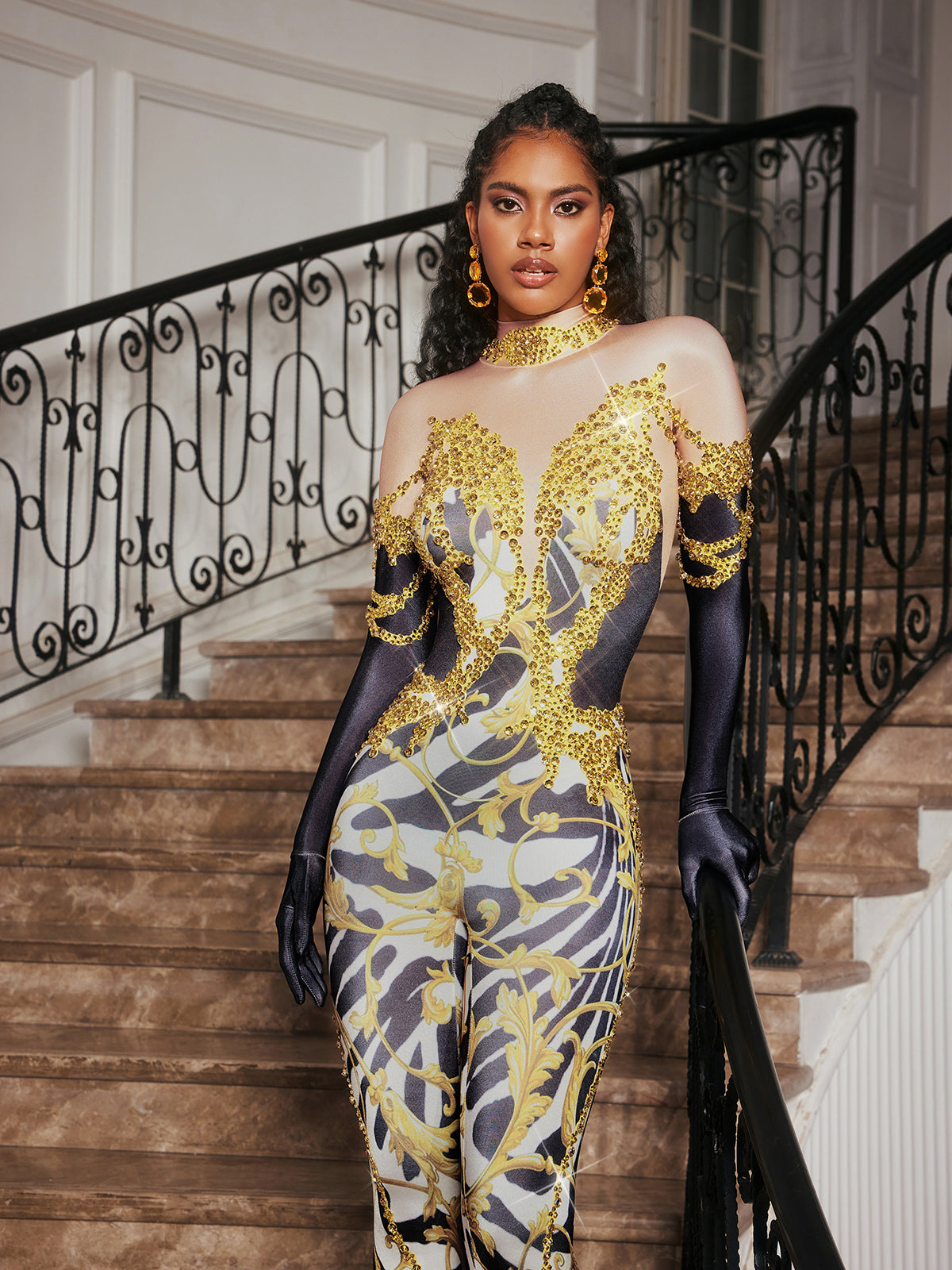 Choncey Rhinestone Printed Jumpsuit