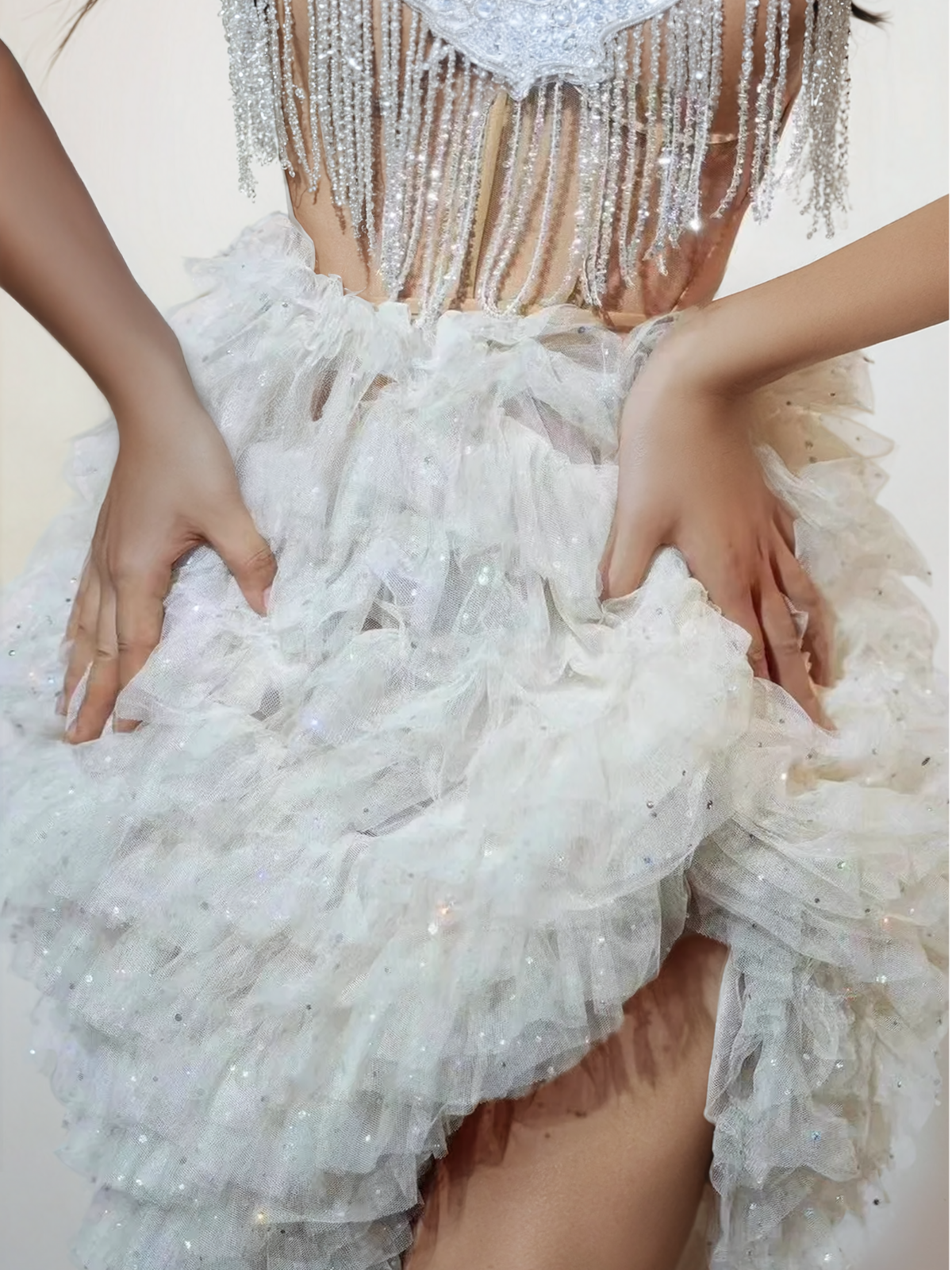 Colvert Halterneck Fringe Tulle Skirt Set