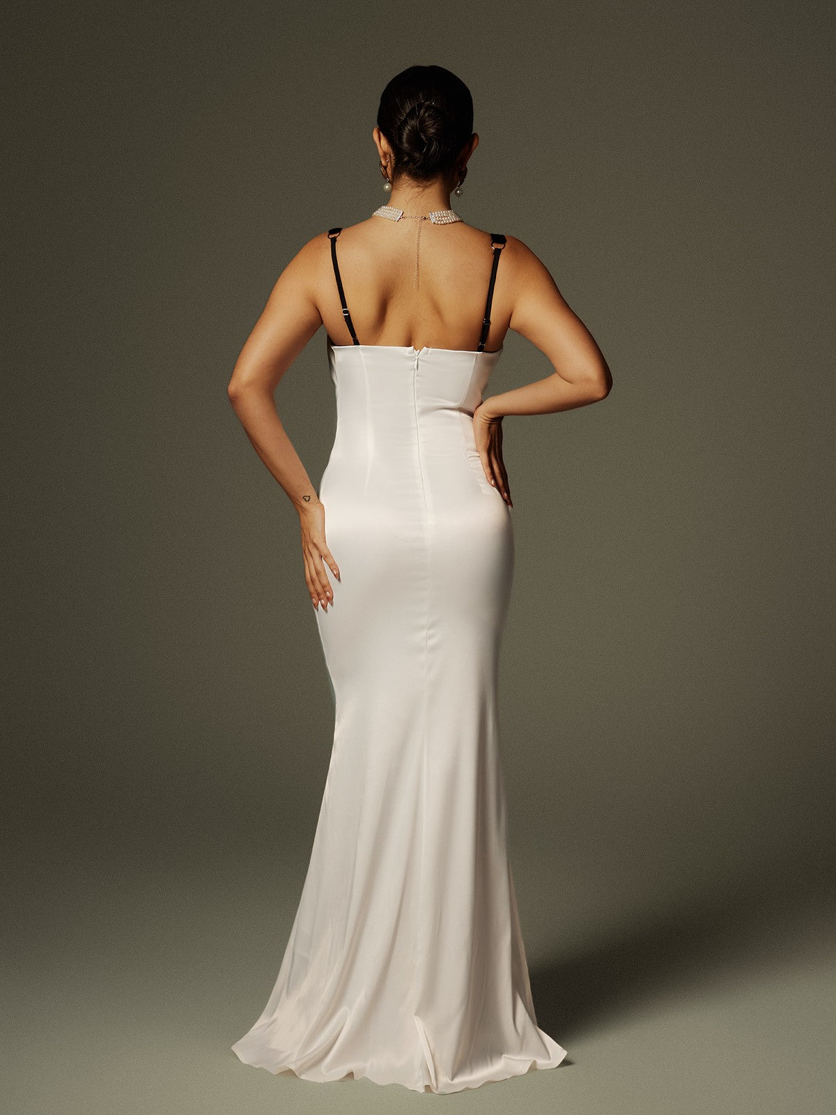 Crispina Plunge Neck Satin Maxi Dress