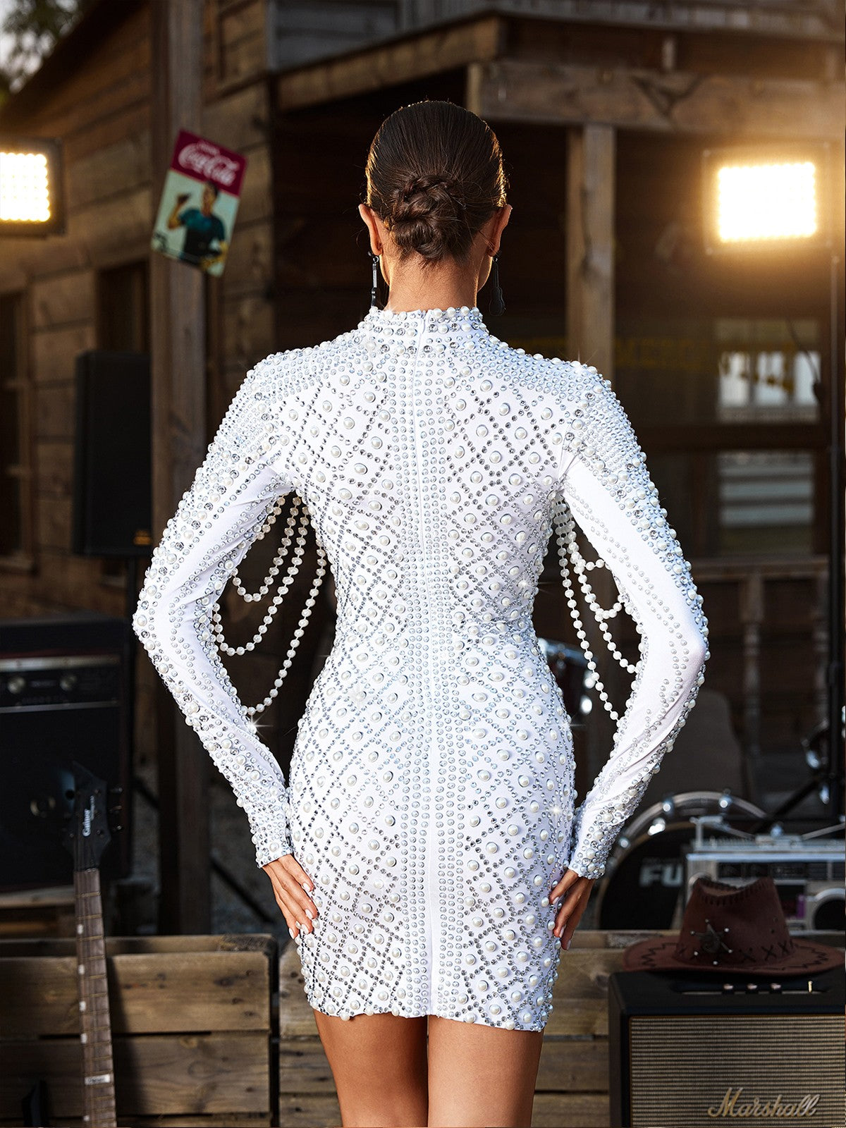 Crython Long Sleeve Embellished Mini Dress