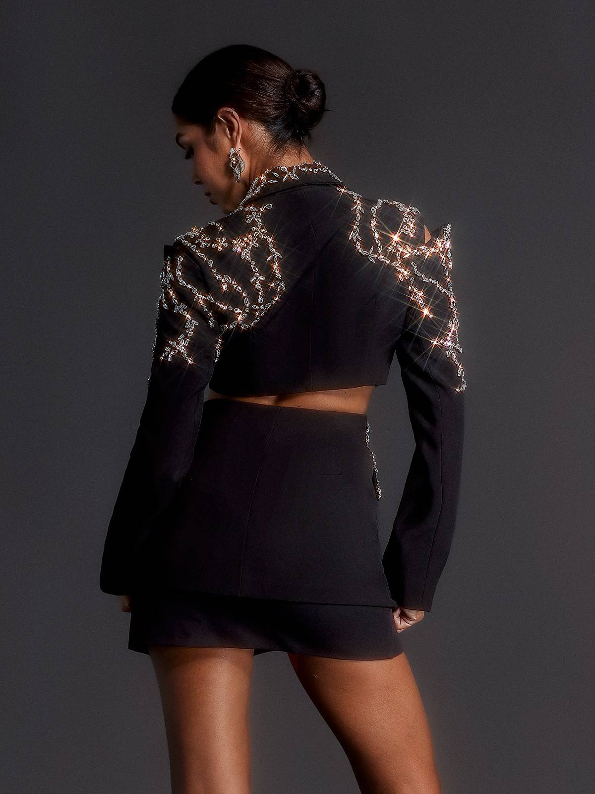 Emelye Long Sleeve Rhinestone Cutout Blazer