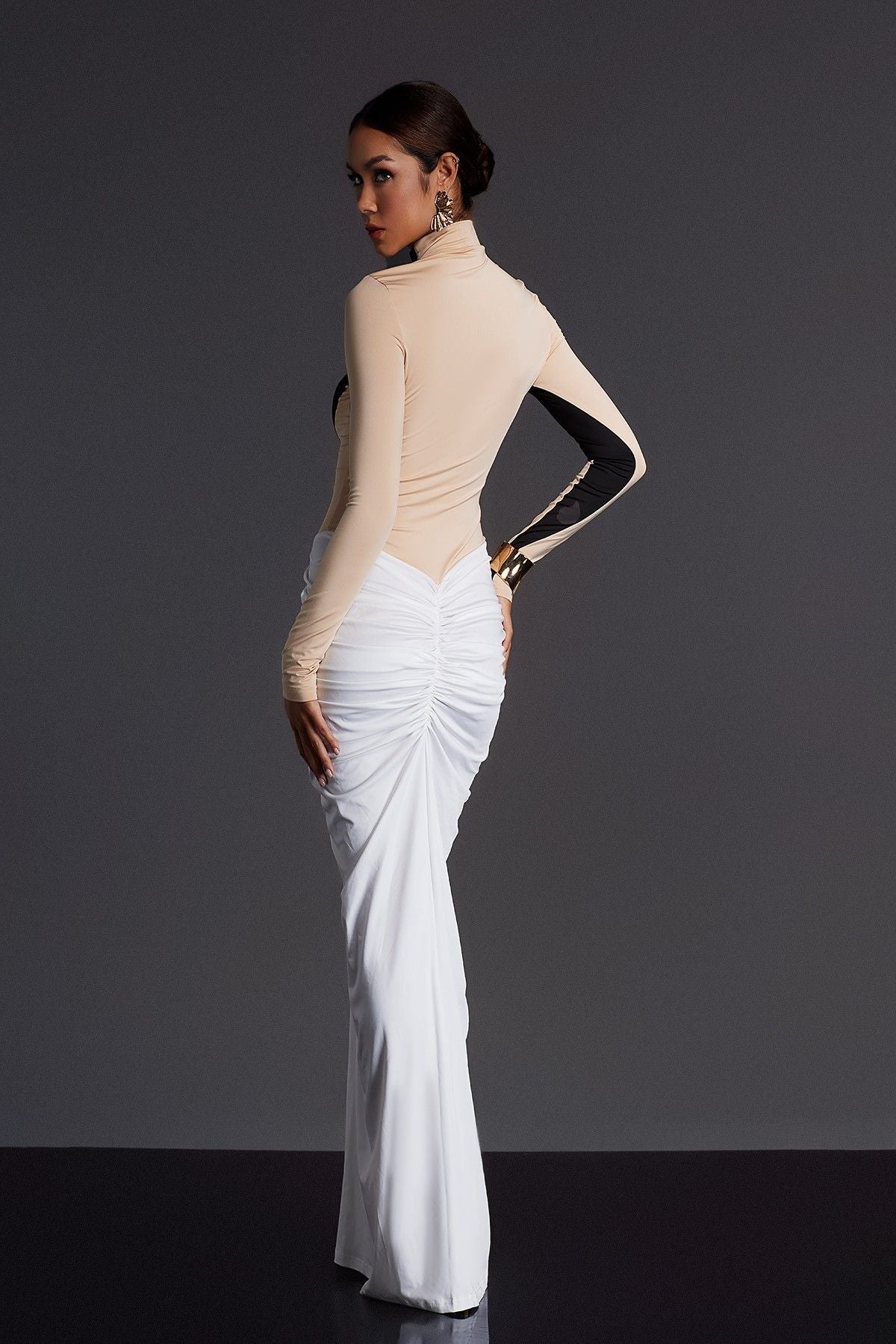 Emmly Long Sleeve Ruched Split Maxi Dress