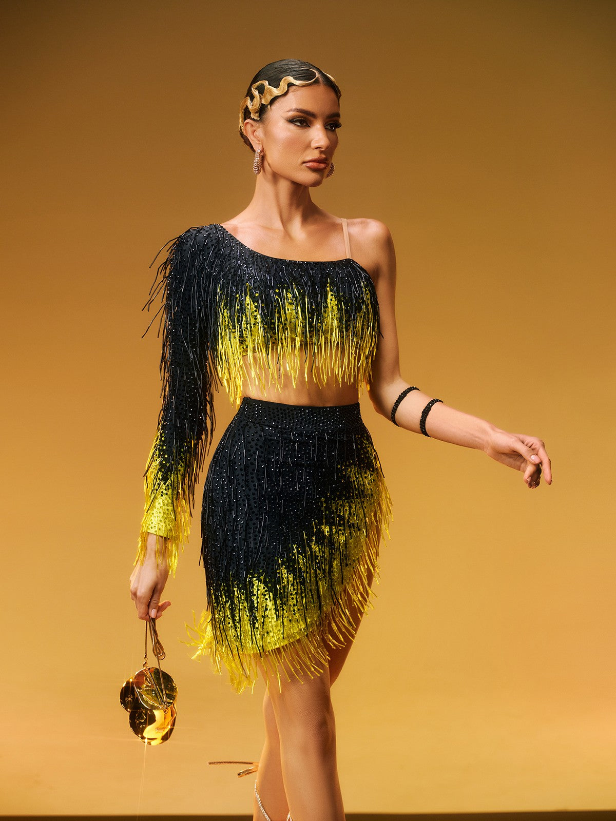 Zone One Shoulder Fringe Skirt Set
