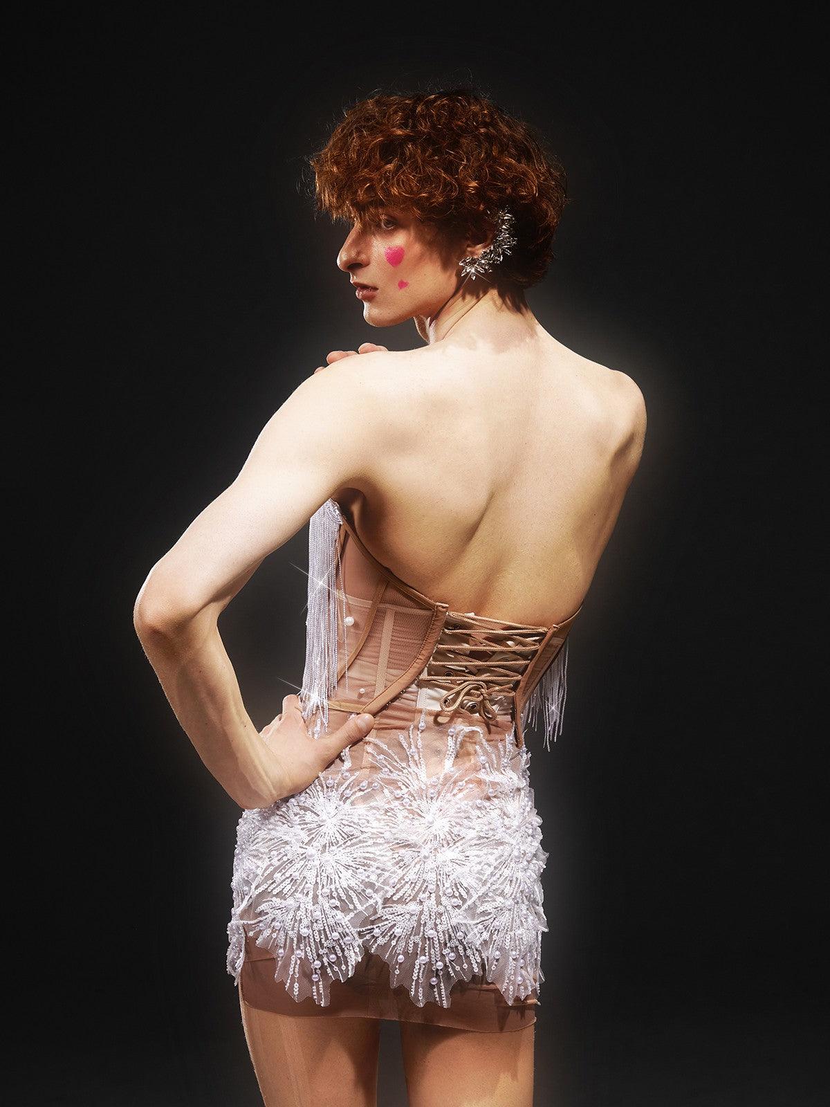 Gadiel Strapless Sequin Corset Mesh Dress