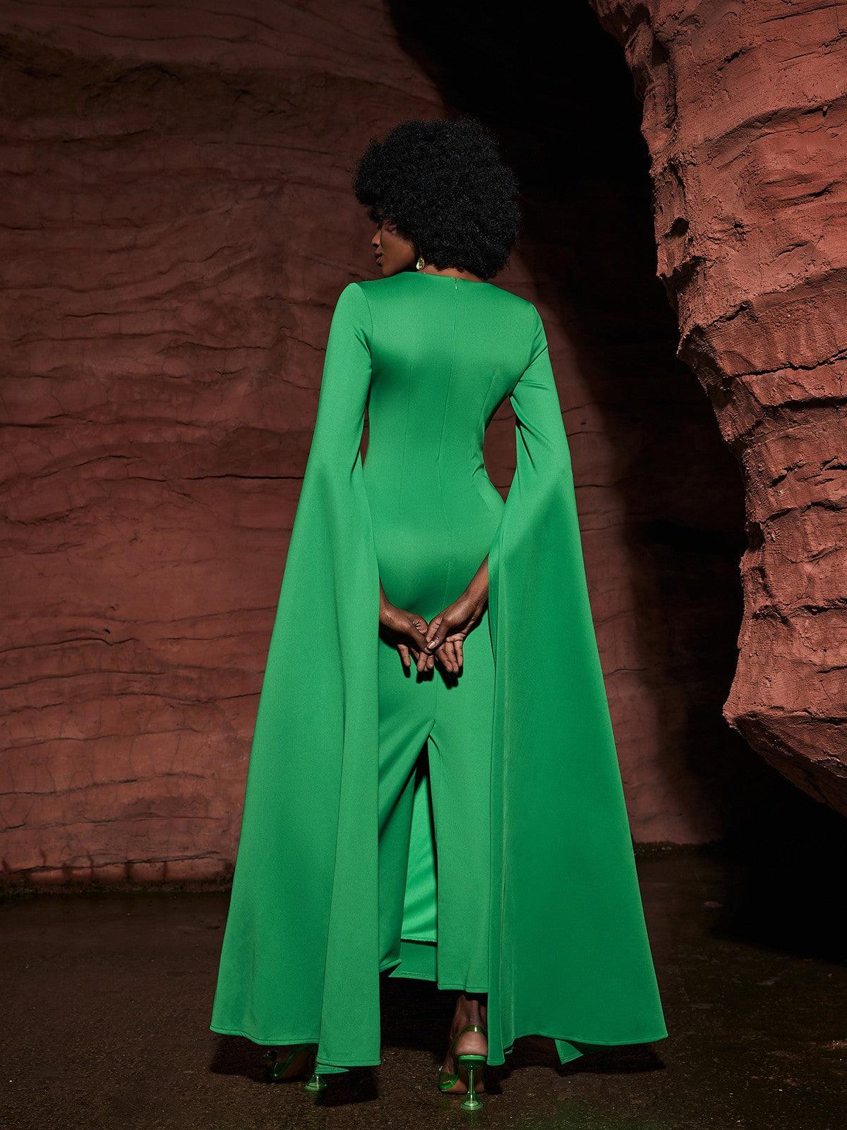 Gertie Long Sleeve Cutout Maxi Dress In Green