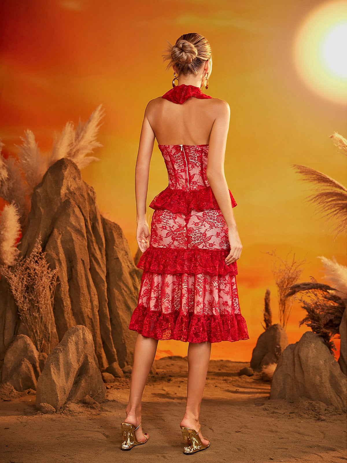 Gexor V Neck Embroidered Midi Dress