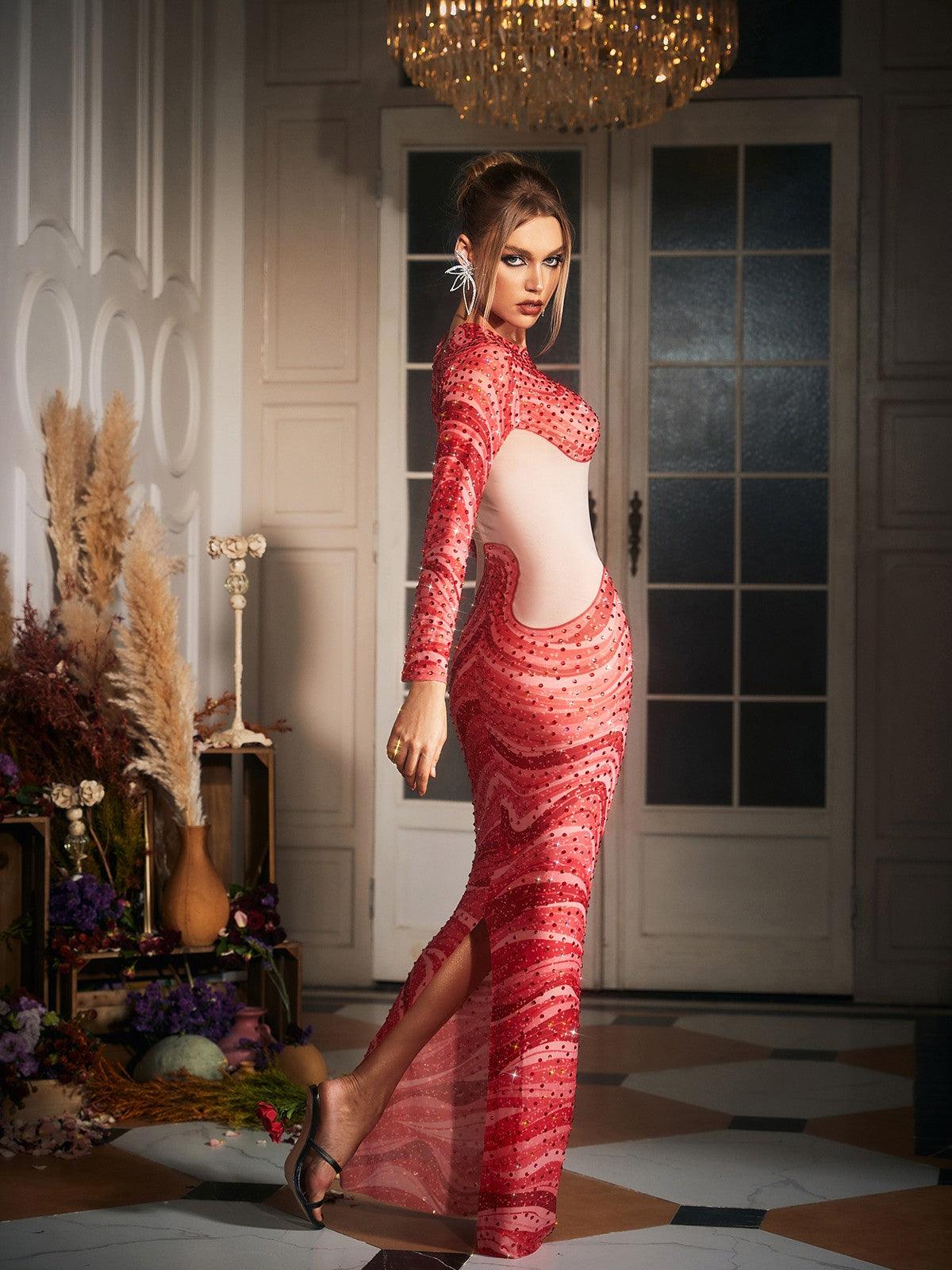 Herman Wave Printed Rhinestone Maxi Dress