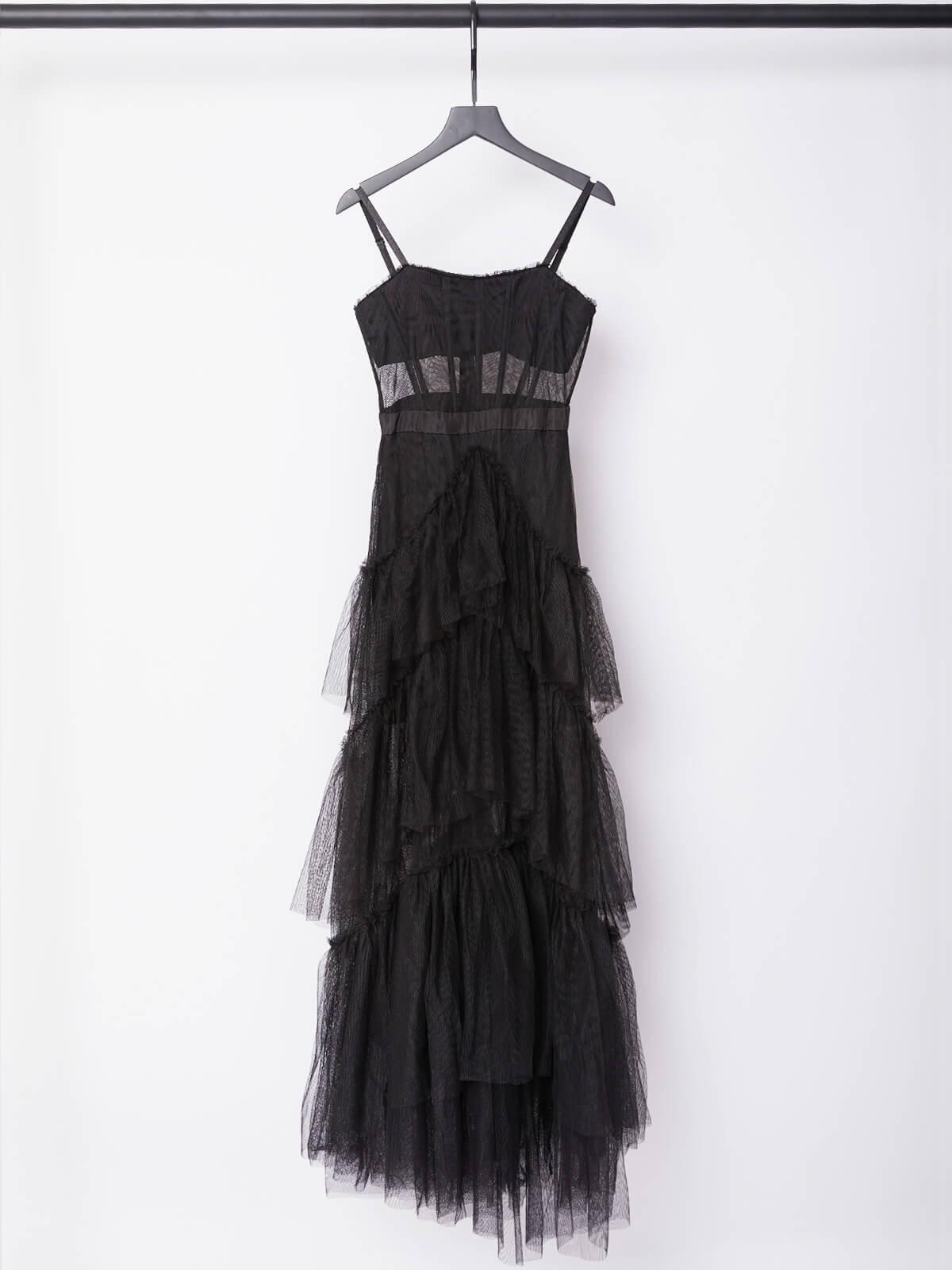 Inaya Mesh Maxi Dress In Black