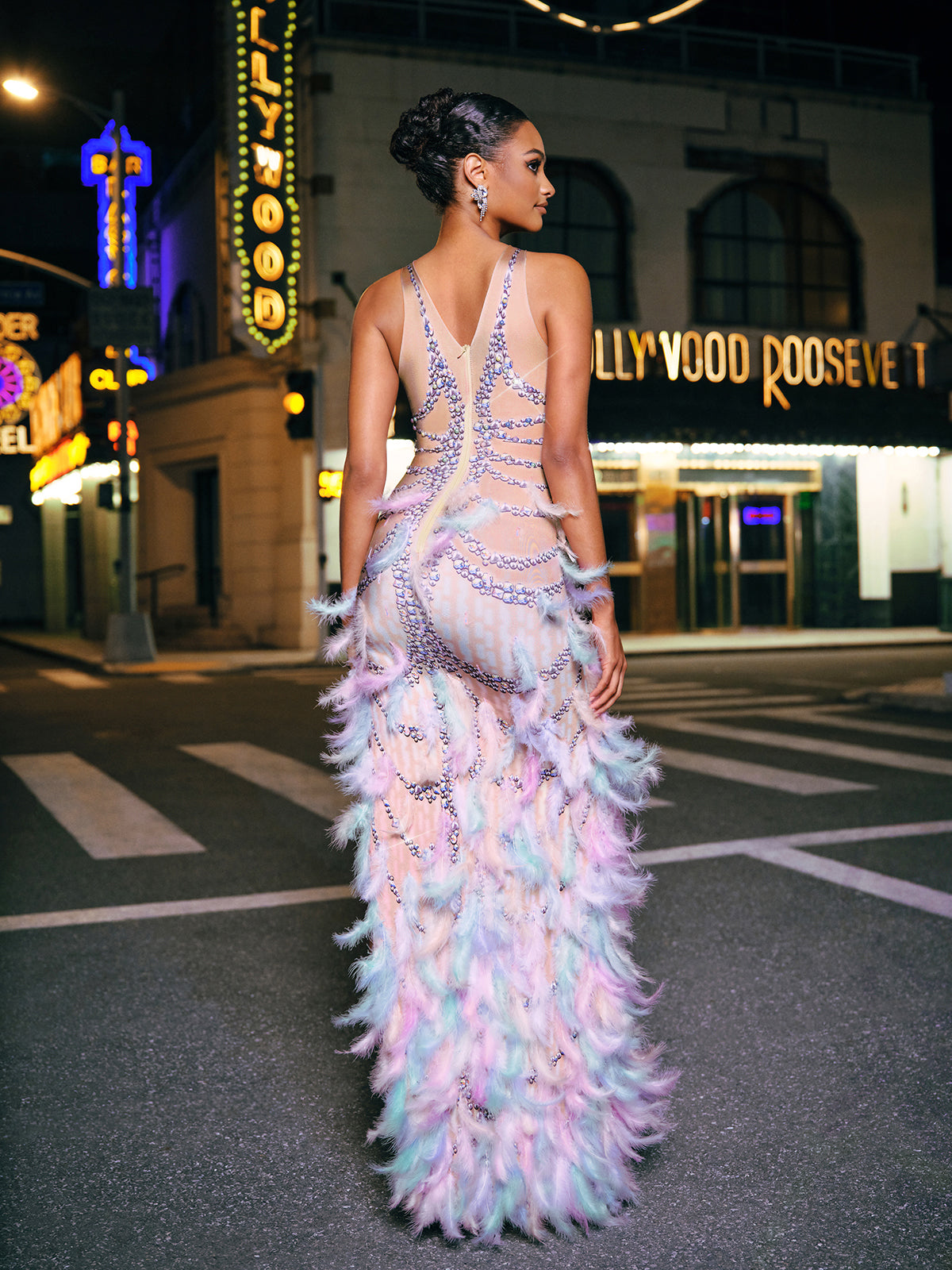 Inina Pearl Feather Asymmetric Dress