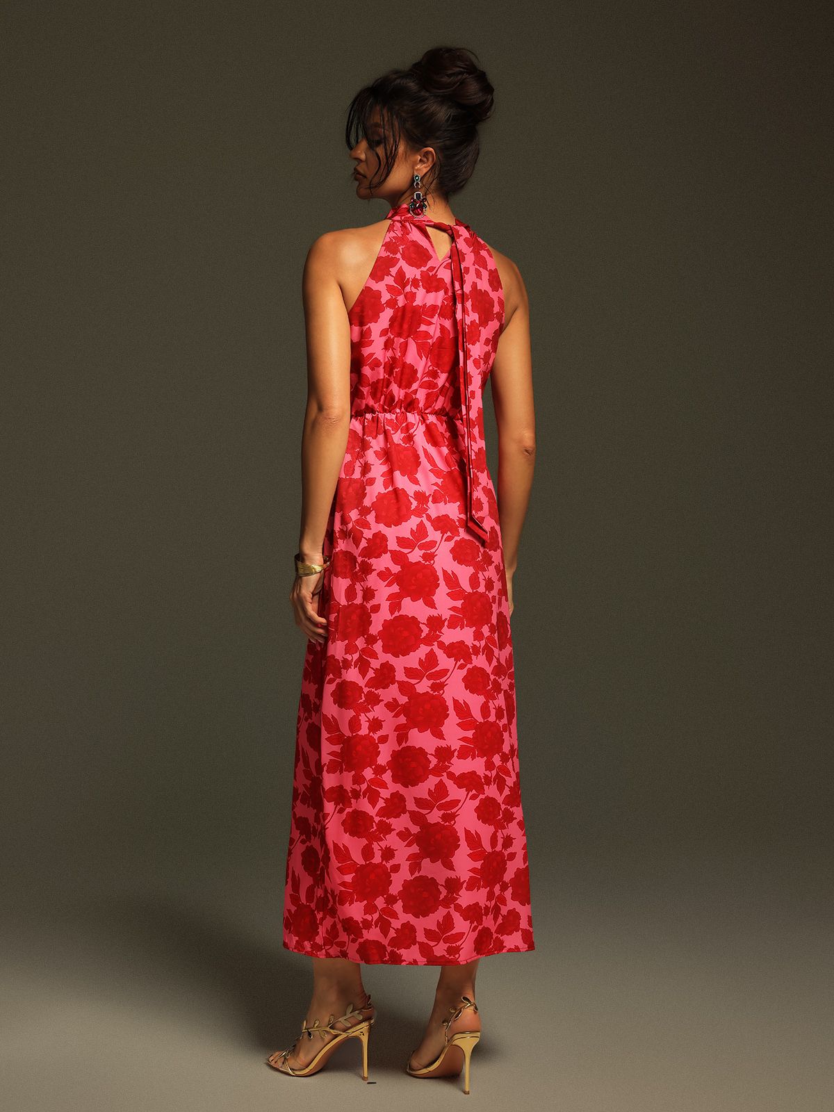 Jacki Halterneck Floral Cutout Midi Dress