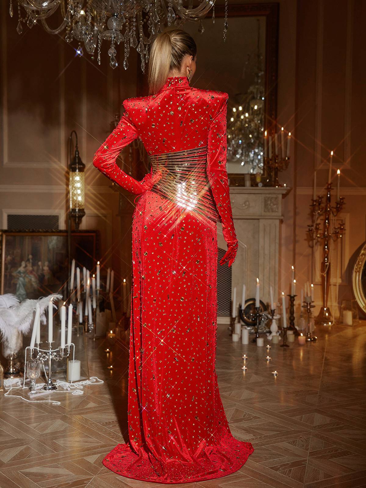 Jonson Rhinestone Embellished Split Maxi Dress