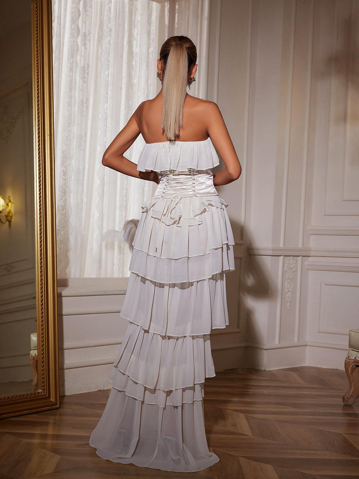 Katrina Strapless Ruched Mesh Maxi Dress