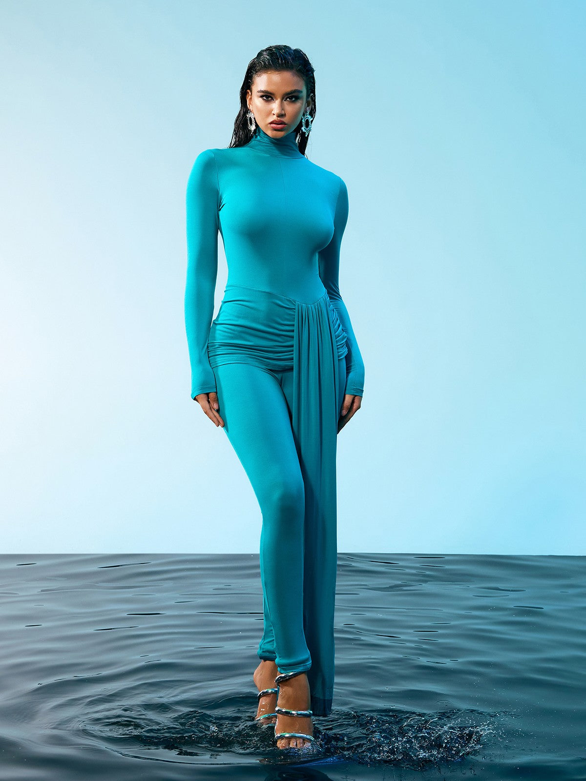 Kayden Long Sleeve Draped Jumpsuit