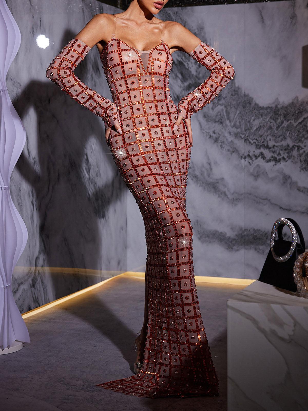 Kieran Rhinestone Mesh Maxi Dress