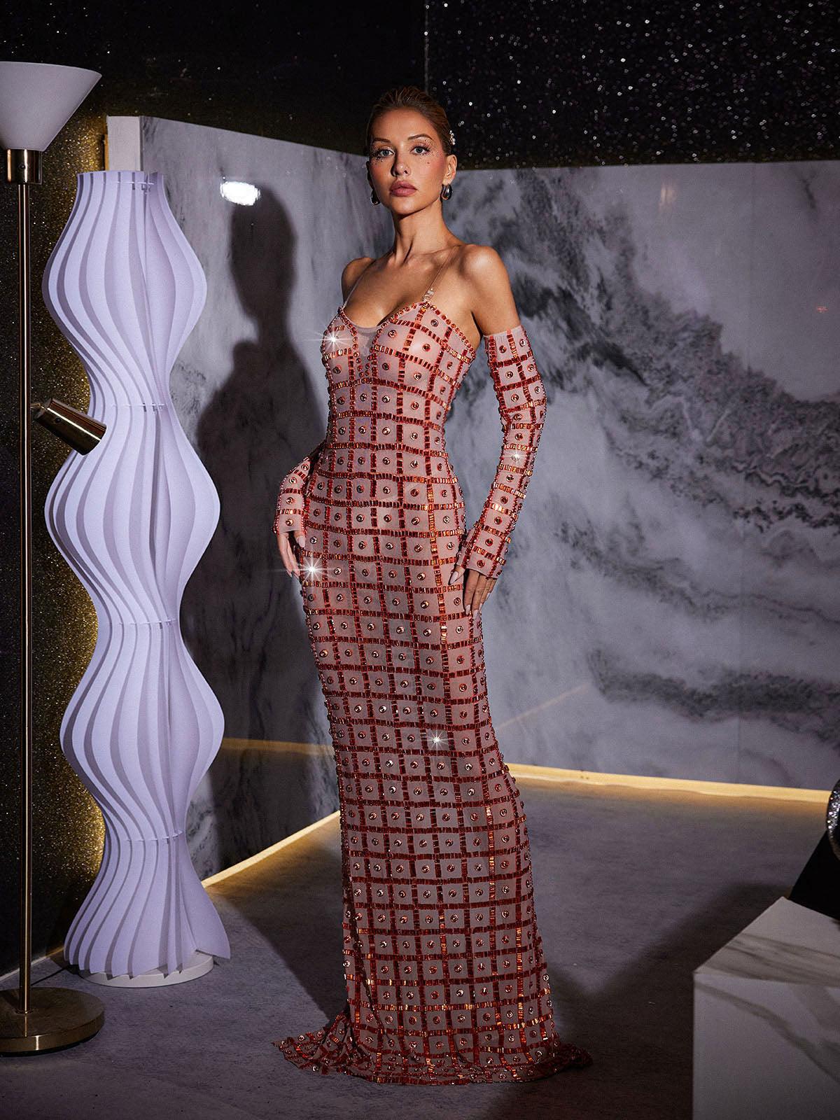 Kieran Rhinestone Mesh Maxi Dress