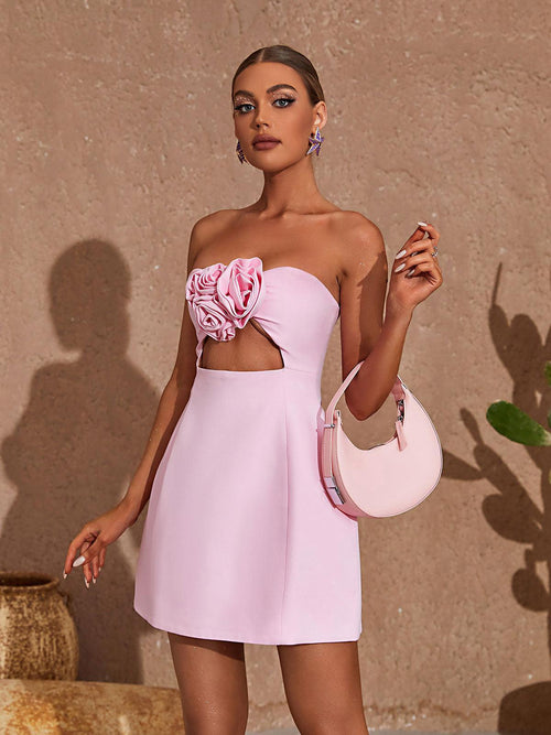 Kinsley Strapless Cutout Mini Dress In Pink