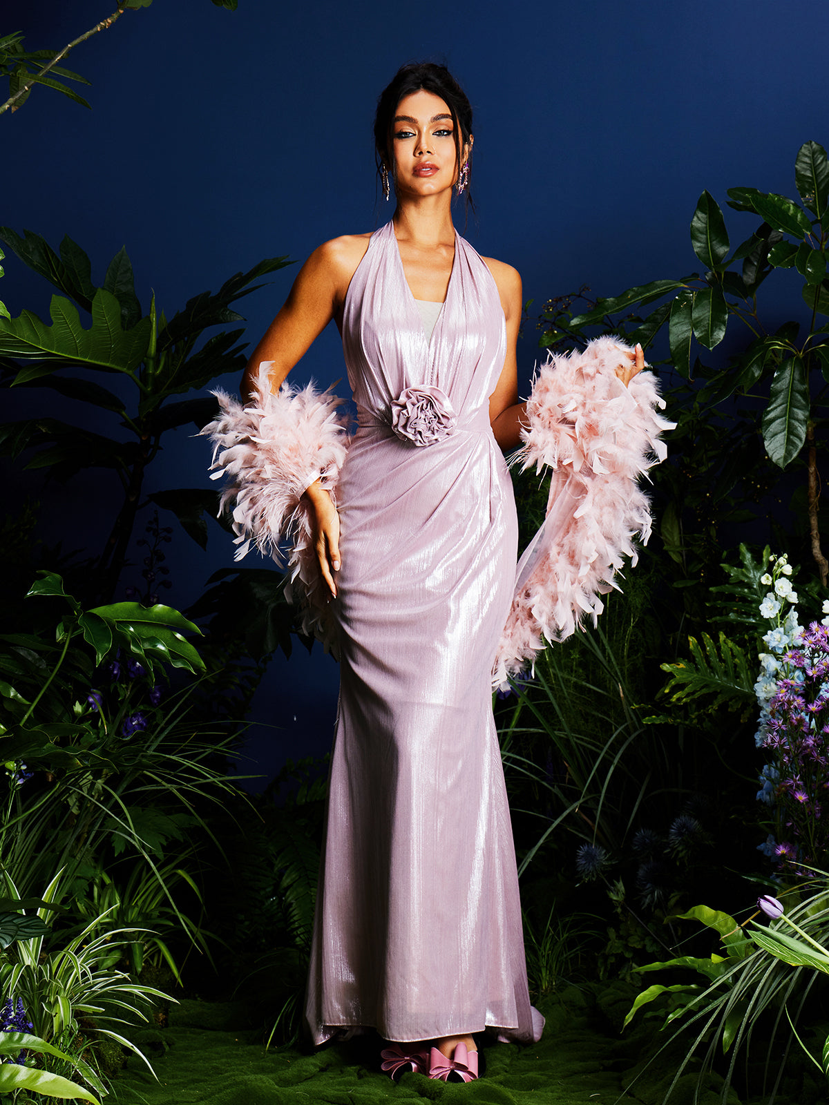 Lahela Halterneck Flower Maxi Dress With Shrug