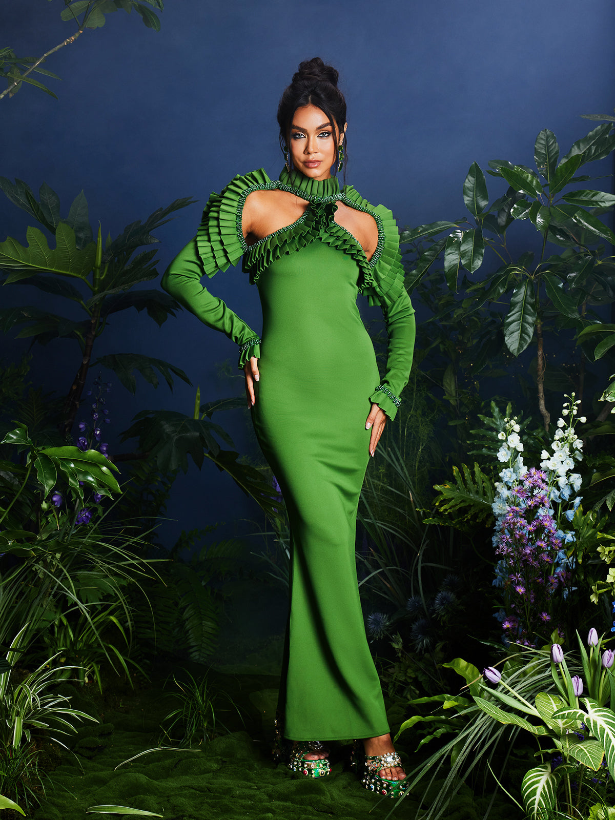 Laina Long Sleeve Cutout Beaded Maxi Dress