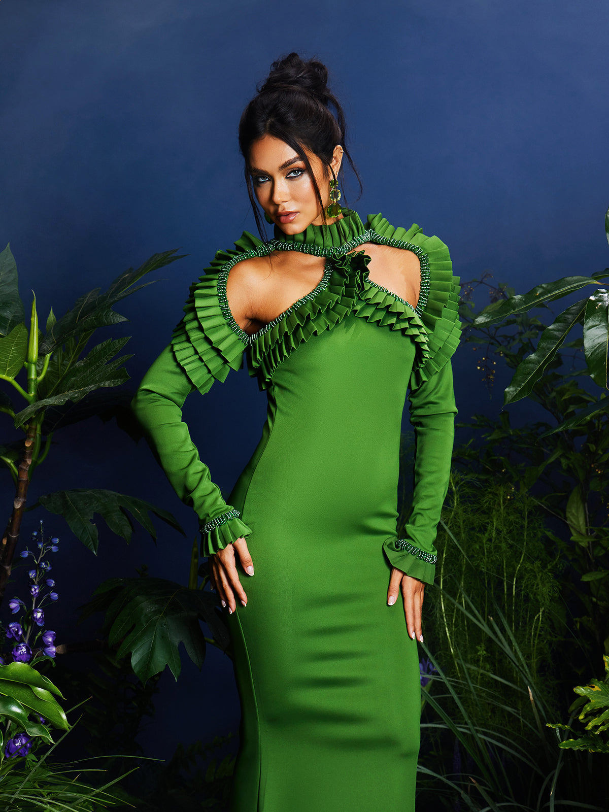 Laina Long Sleeve Cutout Beaded Maxi Dress