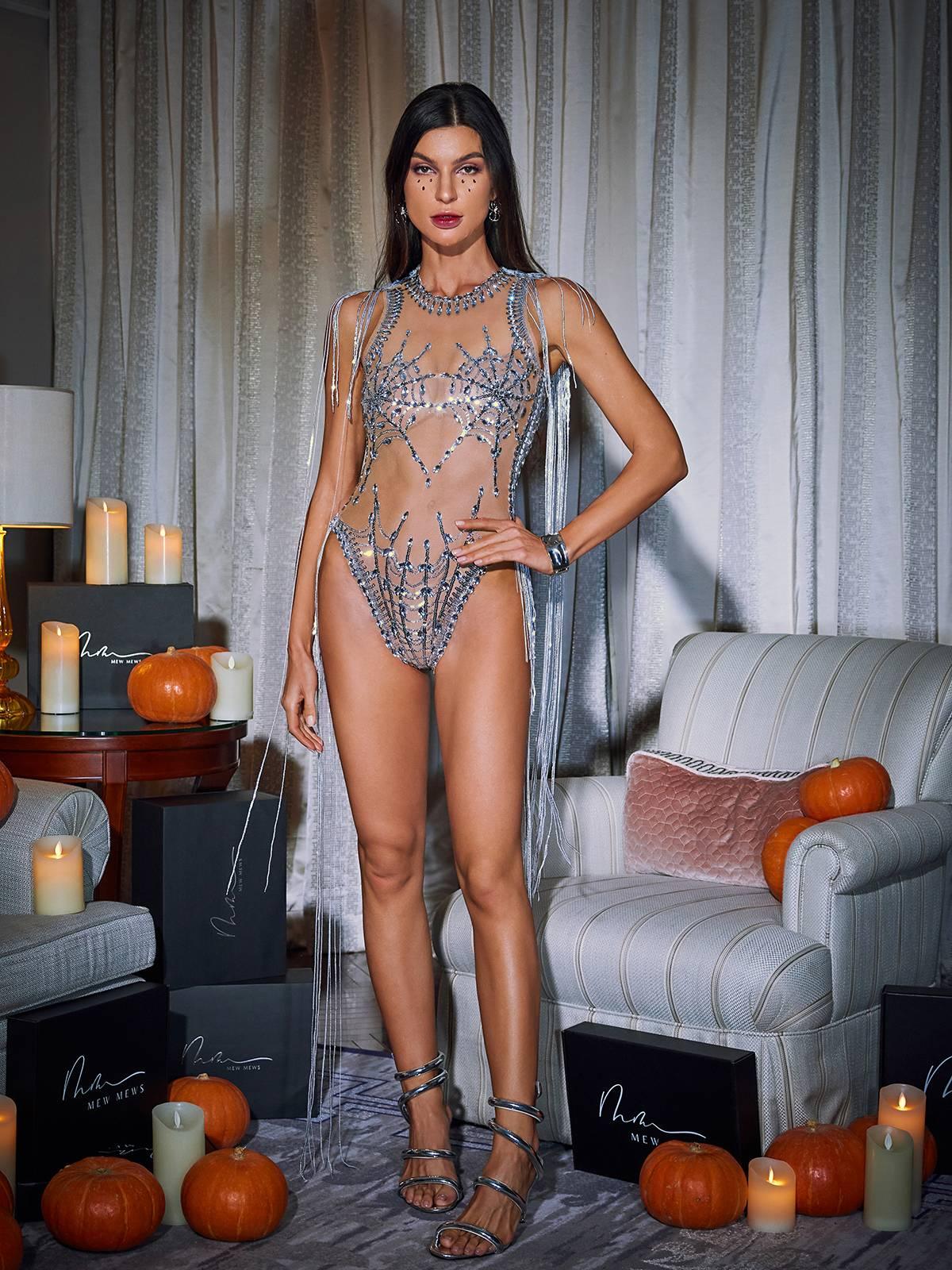 Lamia Cobweb Fringe Sequin Bodysuit