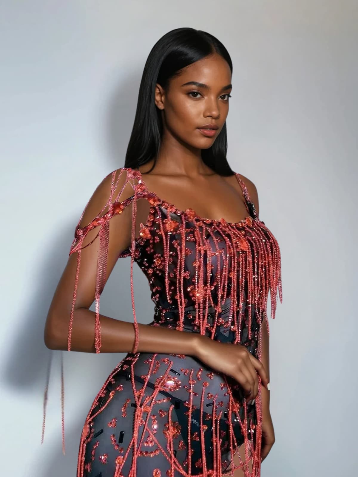 Lioriel Rhinestone Fringe Mini Dress