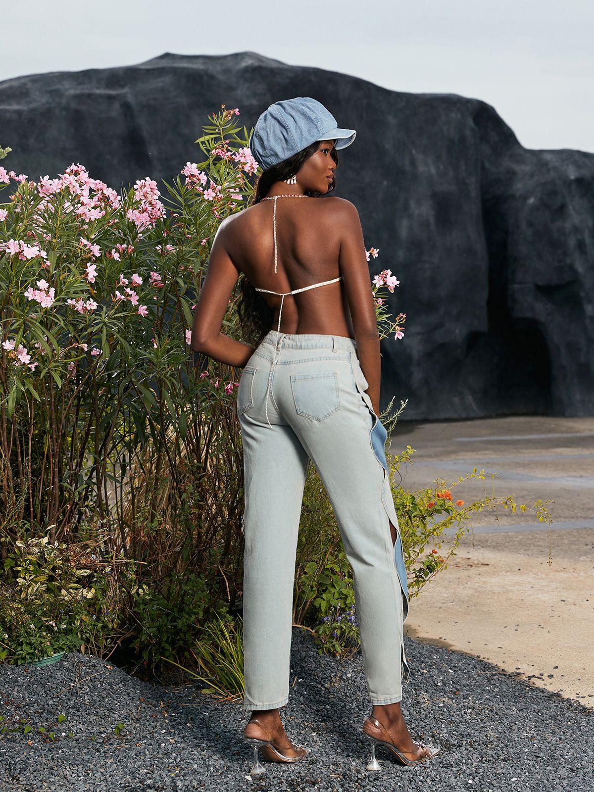 Mehetabel Cutout Denim Pants In Light Blue