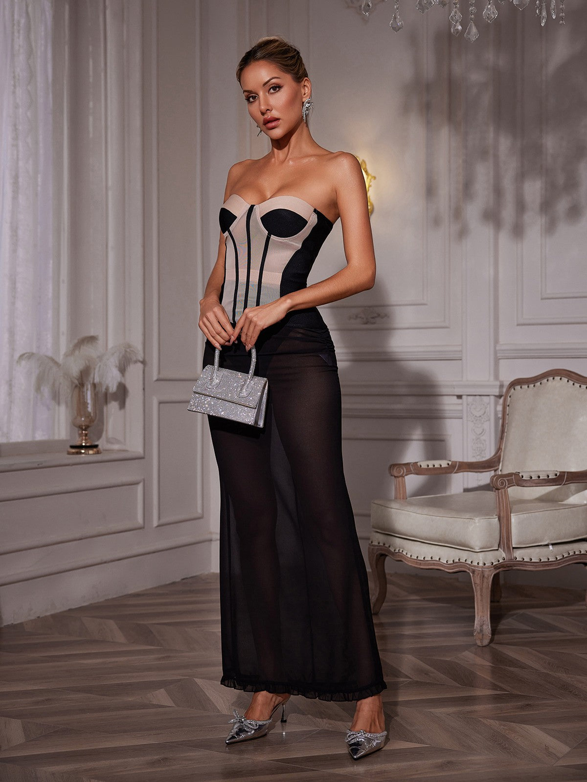 Mercury Strapless Mesh Skirt Set