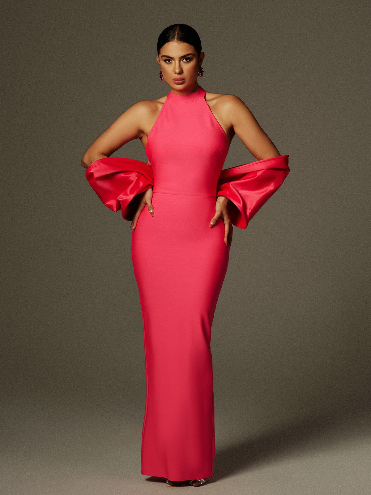 Milada Bow Bandage Split Dress In Pink