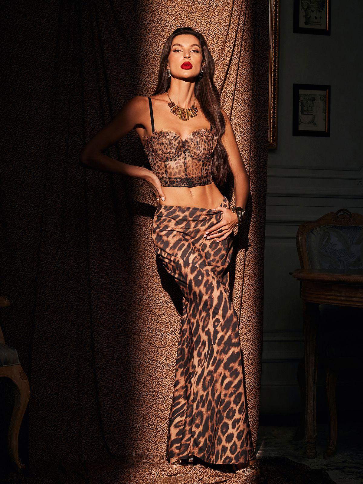 Mitchell Spaghetti Leopard Print Top In Brown