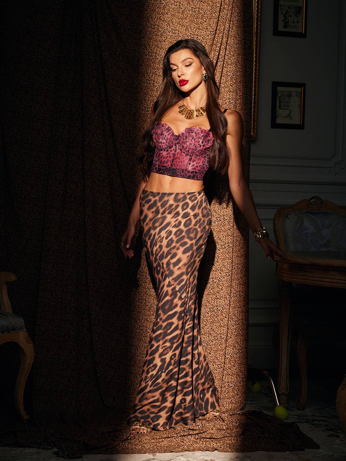 Mitchell Spaghetti Leopard Print Top In Red